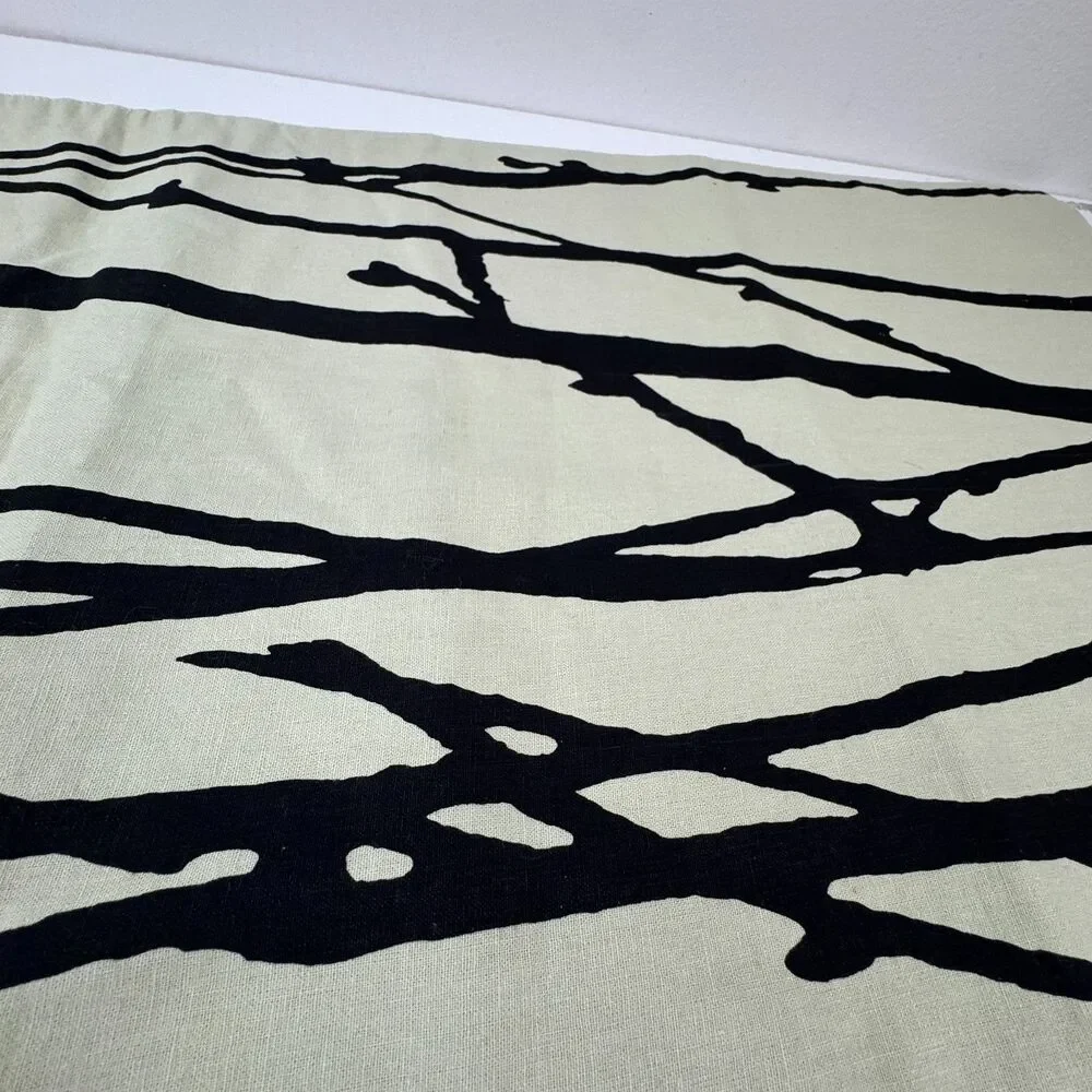 CB2 Twig Table Runner Natural Cotton Tan Black Modern Print 14 x 72